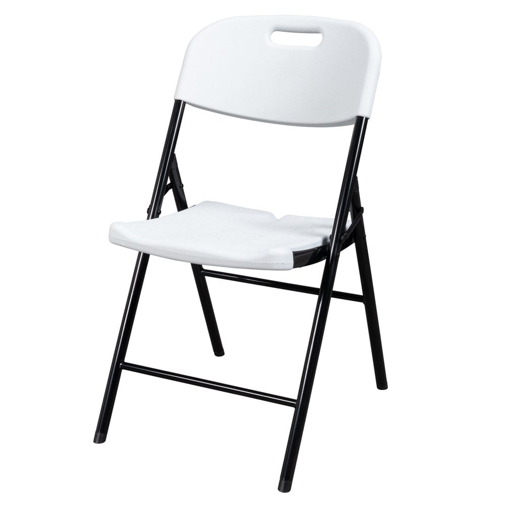 Hassch Plastic Folding Chairs Set of 4, Indoor Outdoor Stackable Chairs with White Seat & Back, Black Steel Frame, Used for Party, Garden, Patio, Dining, Wedding, Camping