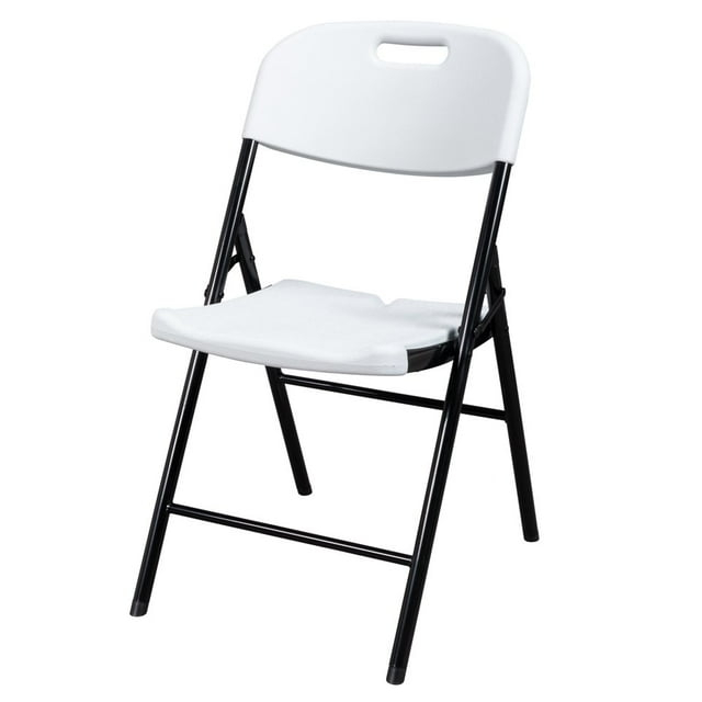 Hassch Plastic Folding Chairs Set of 4, Indoor Outdoor Stackable Chairs with White Seat & Back, Black Steel Frame, Used for Party, Garden, Patio, Dining, Wedding, Camping