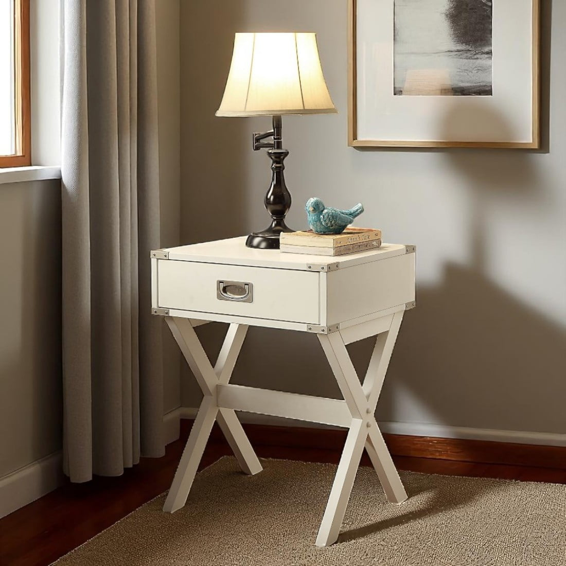 Hassch Rustic Nightstand Wood End Table Side Table with 1 Storage Drawers, White
