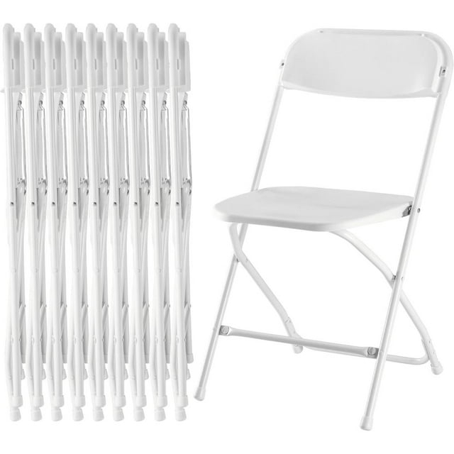 White Folding Chair, Plastic Folding Chairs 10 Pack for Outside, Indoor Outdoor Chairs with Steel Frame, Foldable Chair for Wedding Camping Dining Renting in Patio Lawn, 350LBS Capacity