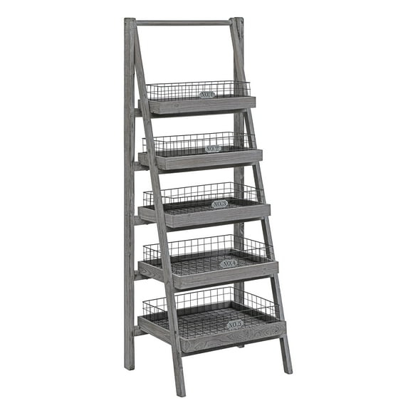 Hastings 5 Tier Charcoal Grey Angled Etagere with Removable Metal Baskets