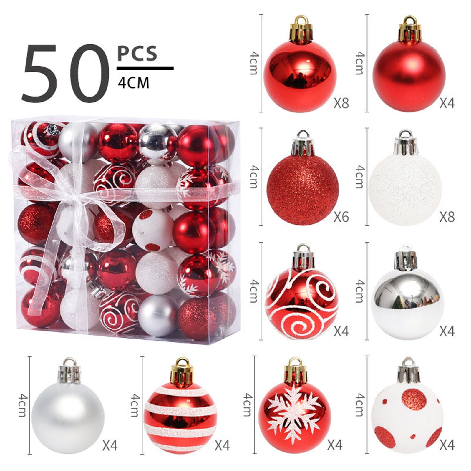 HauiWeiLyai Christmas Ball Ornaments 50pcs Christmas Tree Ornament Pendant Party Supplies Tree Hanging Plastic 1.6 Inch Savings