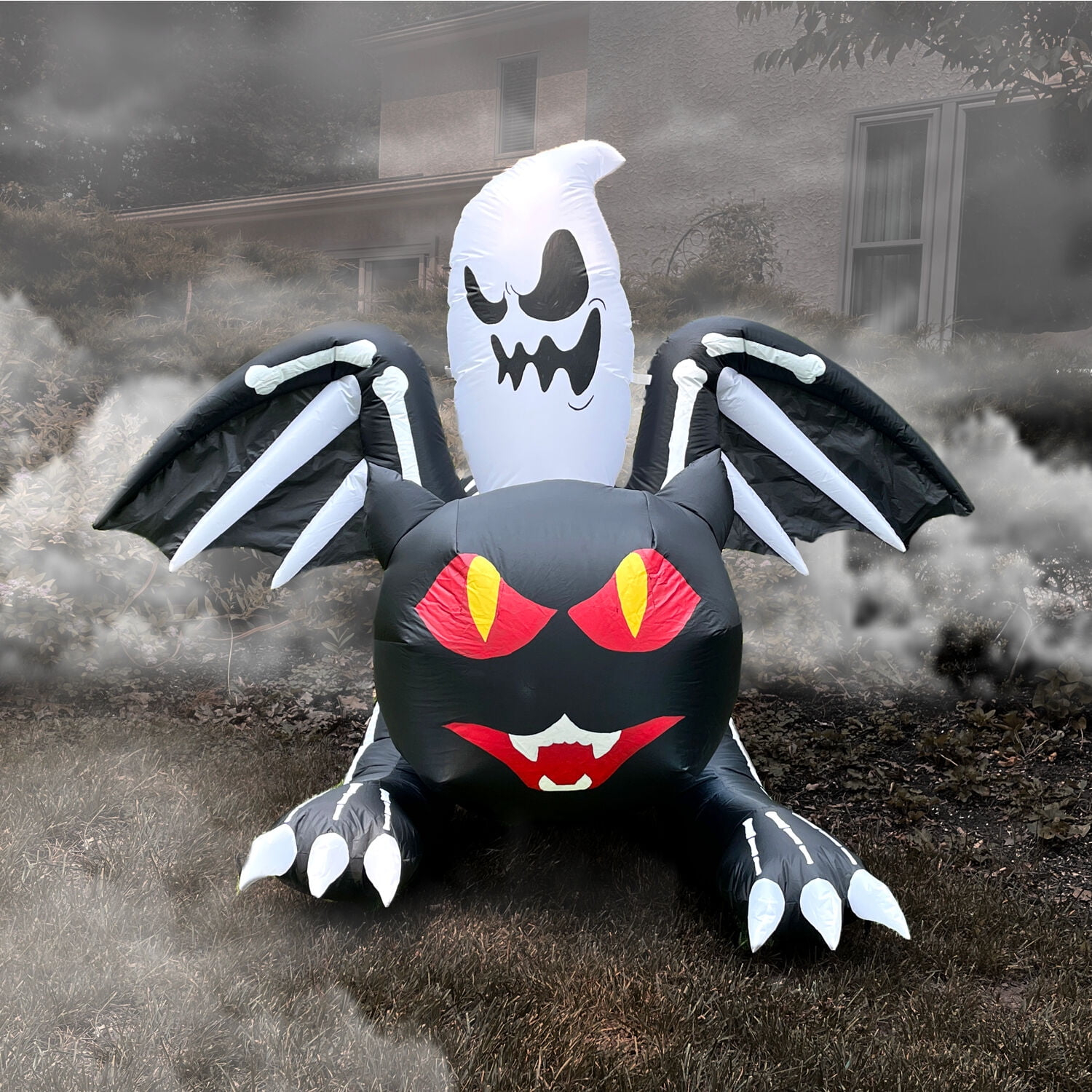 Haunted Hill Farm Inflatable Black Cat with Ghost, 5-ft.