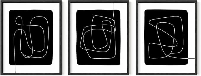 Haus and Hues Black and White Posters for Room Aesthetic Set of 3 - Line Art Wall Decor, One Line Art Print, Black and White Abstract Art, Minimalist Wall Art, Black and White Prints (Unframed, 16x20)