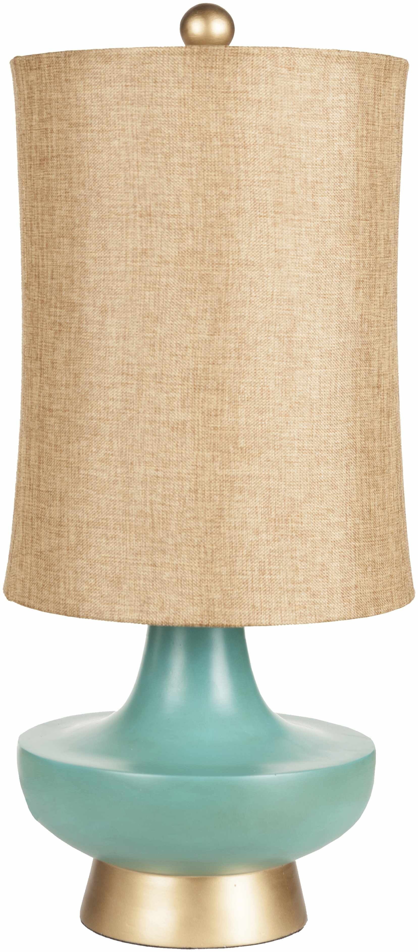 Aqua Blue Resin Table Lamp with Camel Linen Shade