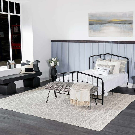 Hauteloom Carolina Boho Hand Woven Wool High Low Textured Area Rug - Farmhouse Moroccan Trellis Carpet for Living Room - Handmade Zig Zag Bubble Weave - Black, White, Cream - 9' x 12' (9x12)