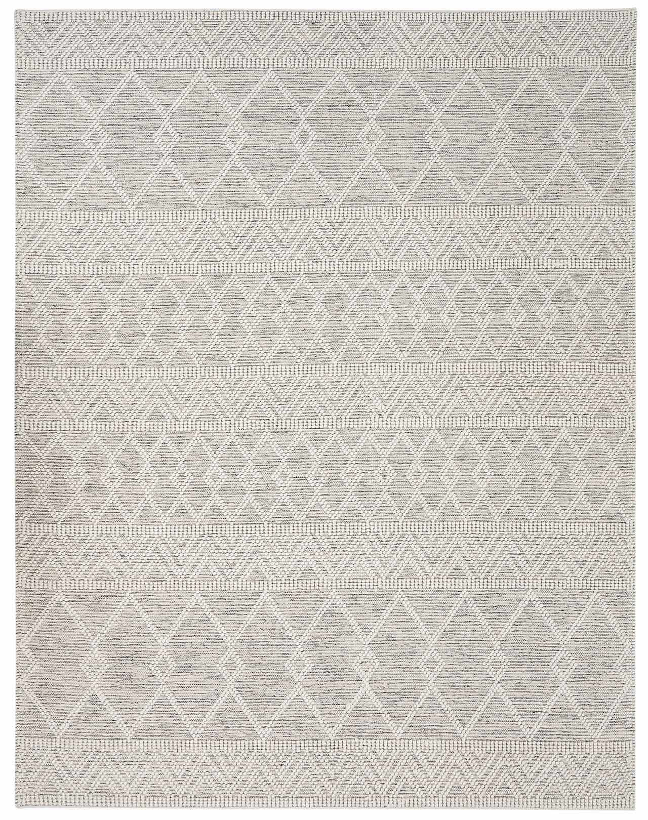 Hauteloom Huddlesford Boho Hand Woven Wool High Low Textured Area Rug - Farmhouse Southwestern Diamond Carpet for Living Room - Handmade Zig Zag Bubble Weave - Beige, White, Brown - 10' x 14'