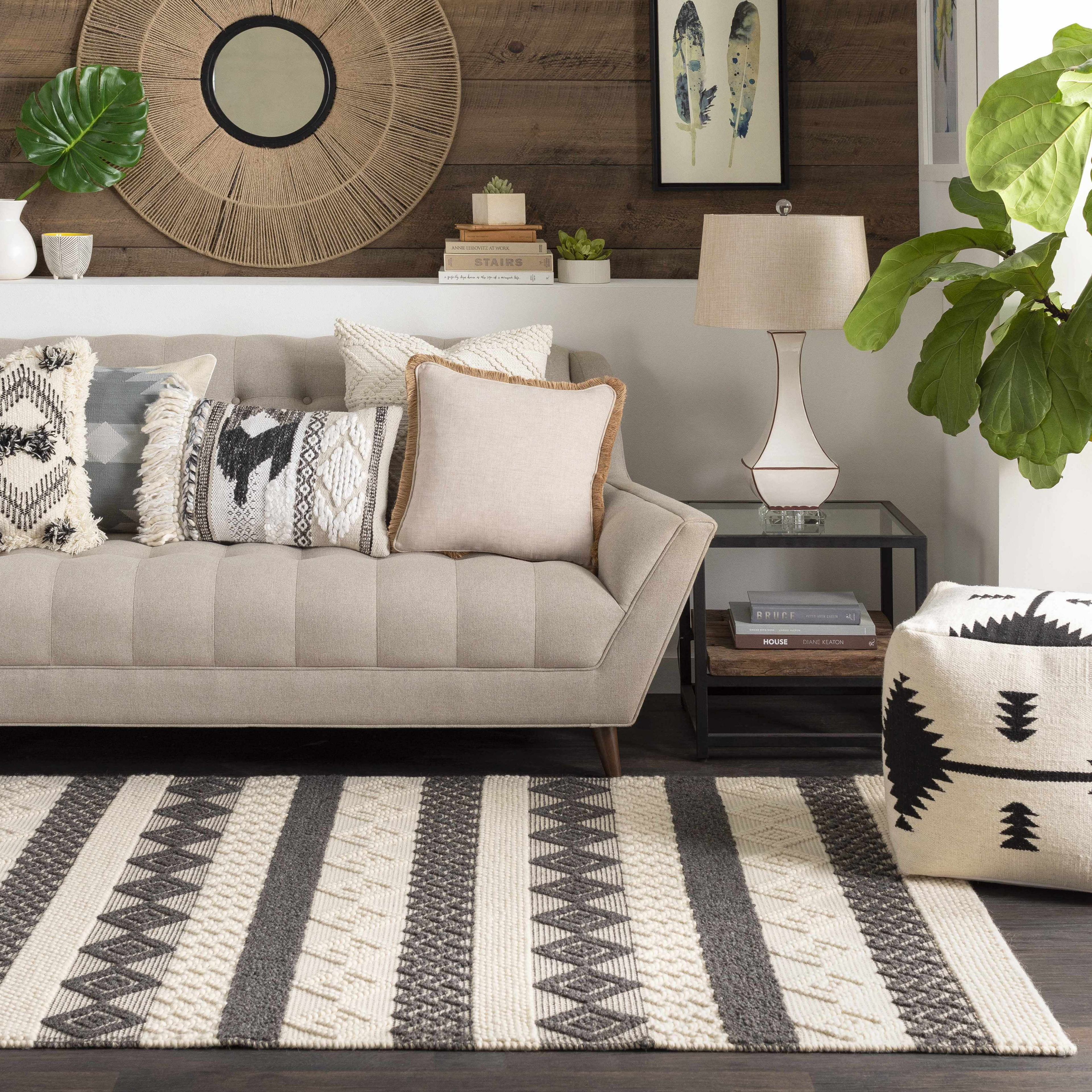 Hauteloom Sumiton Cotton Decorative Throw Pillow Cover - Moroccan Aztec High Low Textured Cushion Cover - Cream - 22" x 22" Pillow Cover