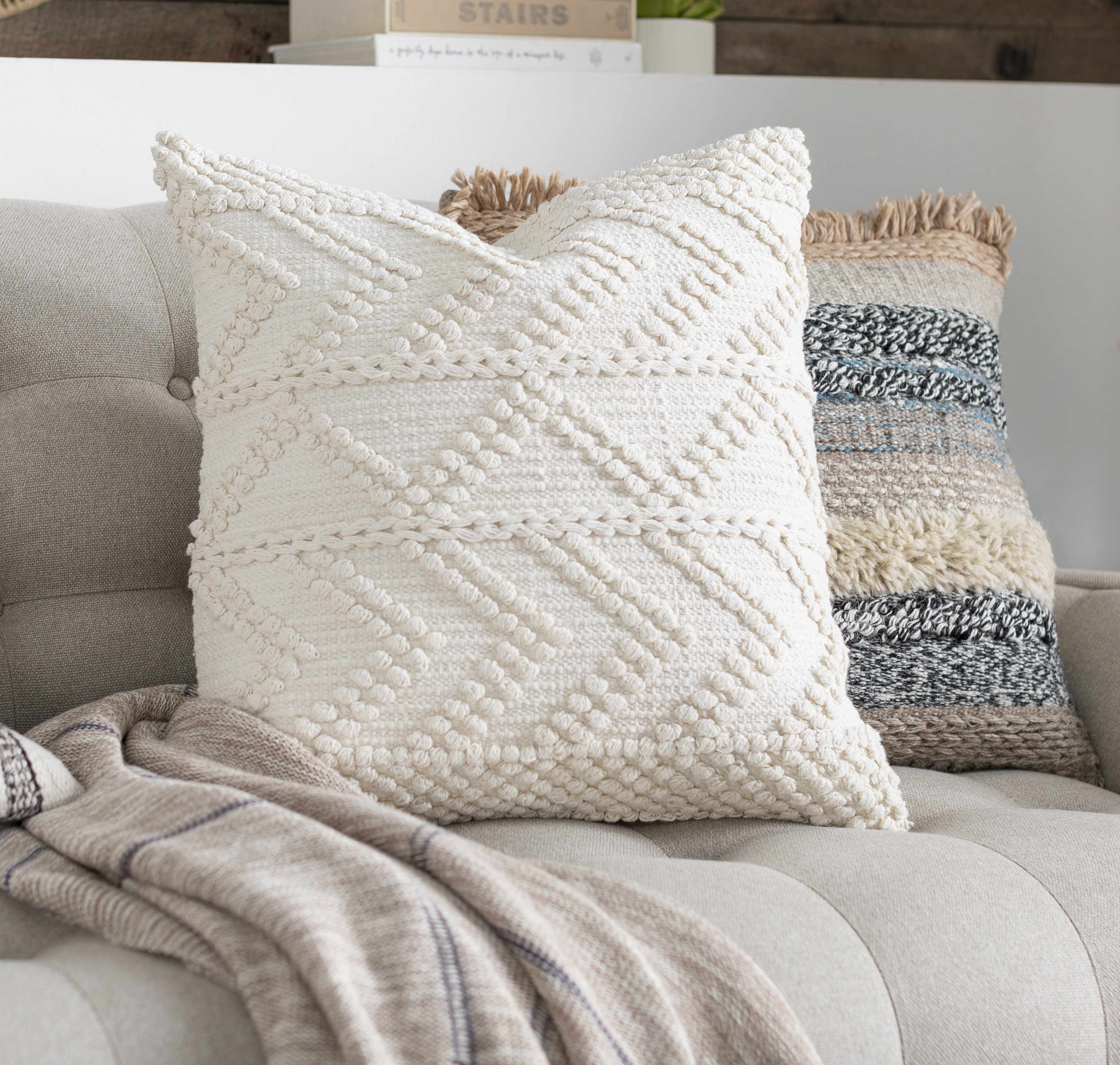 Sumiton Cream Cotton Handwoven 22" Square Pillow Cover