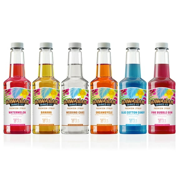 Hawaiian Shaved Ice Snow Cone Syrup  - The Summertime Pack - 6 Pack (16 fl oz each)