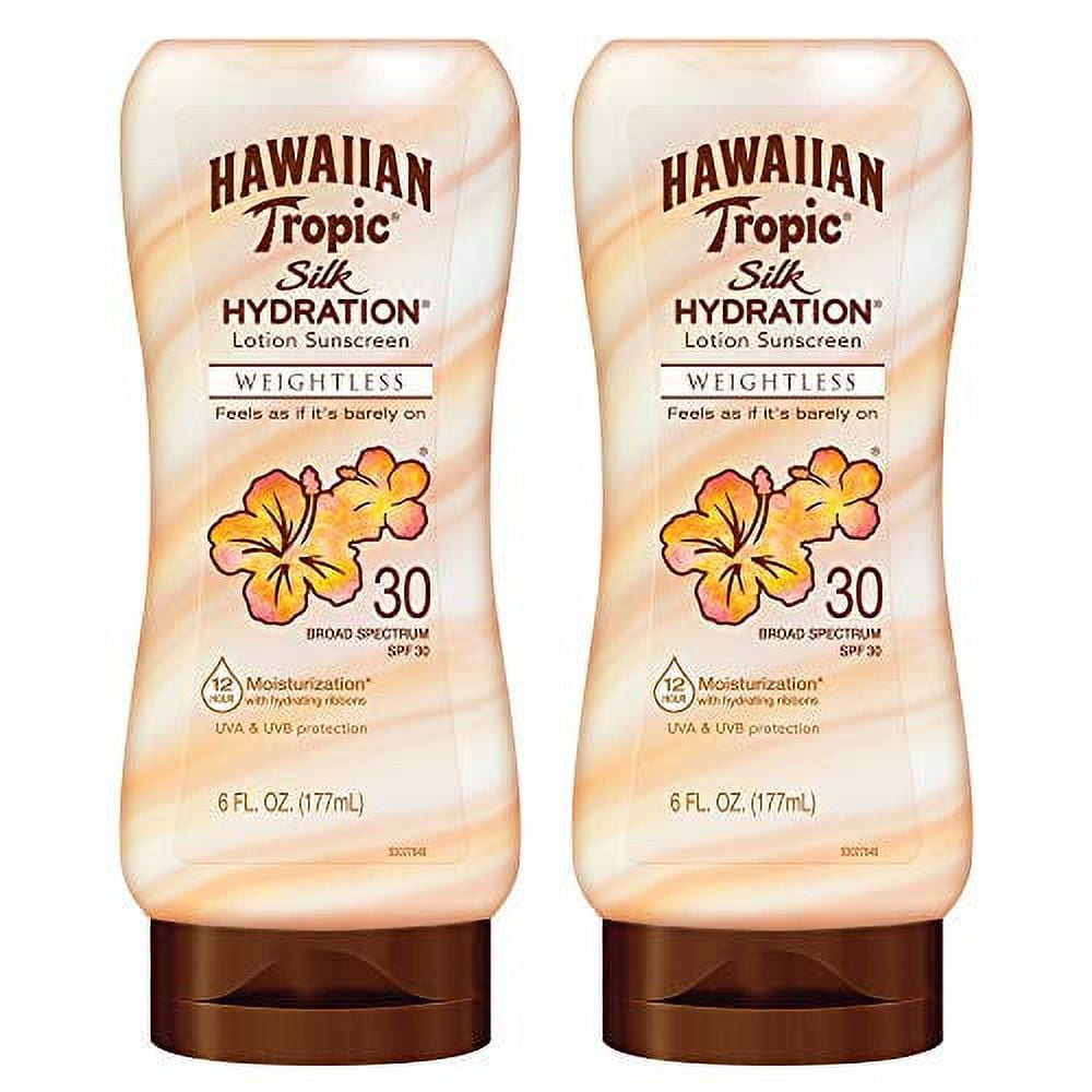 Hawaiian Tropic SPF 30 Broad Spectrum Sunscreen, Hydration Weightless Moisturizing Sunscreen Lotion, 6 Fl Oz, Twin Pack
