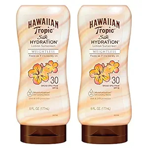 Hawaiian Tropic SPF 30 Broad Spectrum Sunscreen, Hydration Weightless Moisturizing Sunscreen Lotion, 6 Fl Oz, Twin Pack