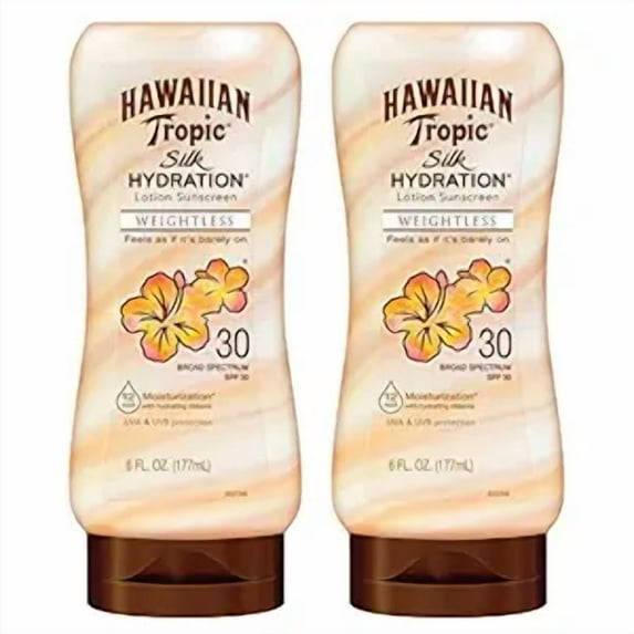 Hawaiian Tropic SPF 30 Broad Spectrum Sunscreen, Hydration Weightless Moisturizing Sunscreen Lotion, 6 Fl Oz, Twin Pack
