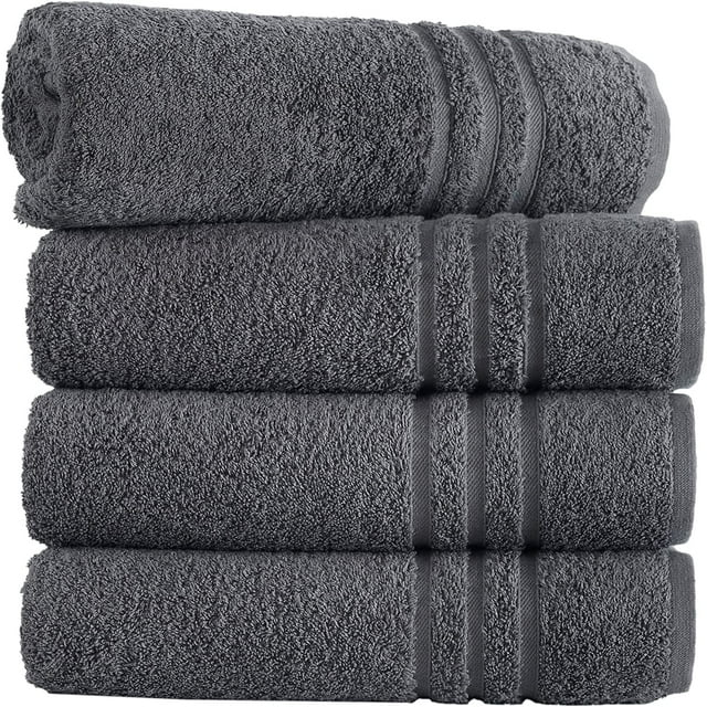 ECO TOWELS Premium Hotel & Spa Bath Towel Cotton, 27" x 54",Set of 4 (Grey)