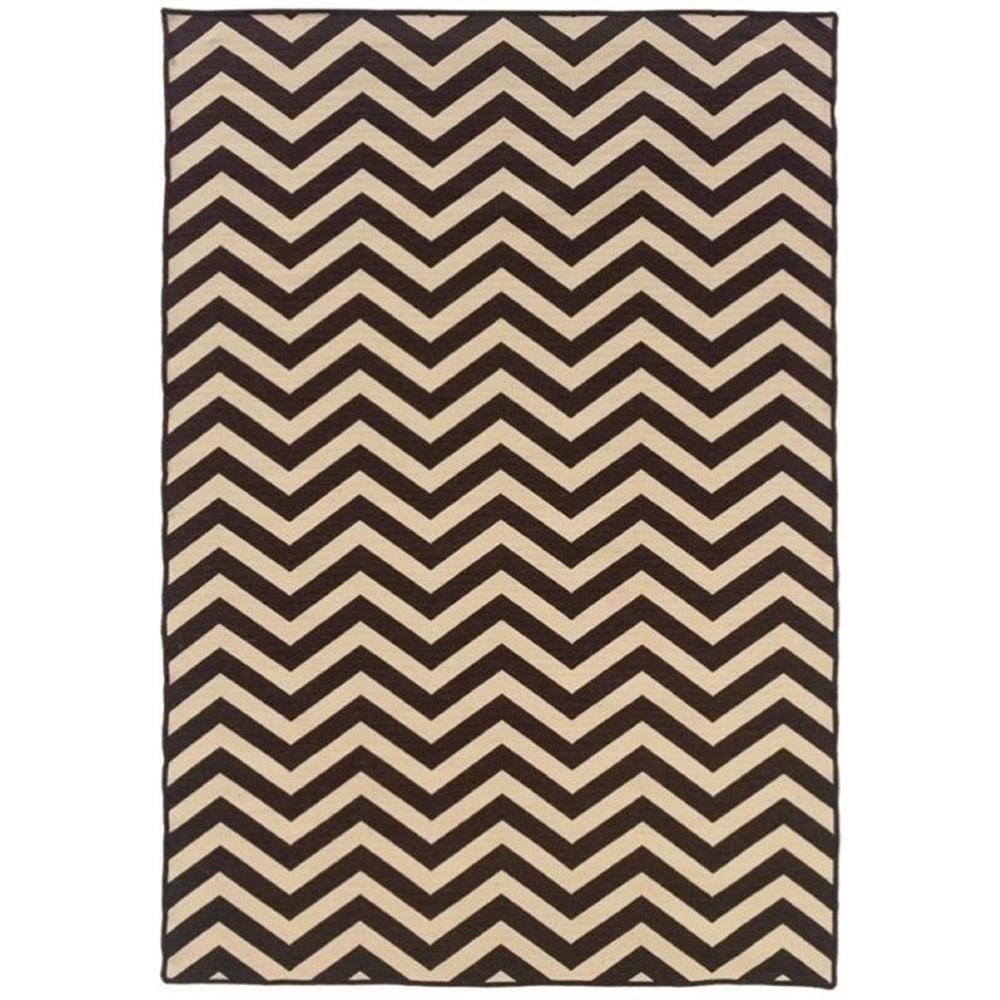 Hawthorne Collection 5' x 8' Hand Woven Chevron Wool Rug in Brown