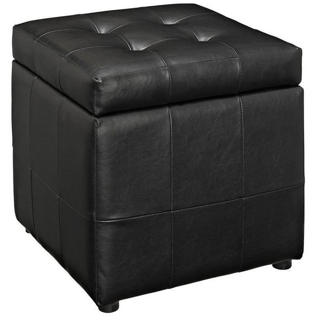 Hawthorne Collection Square Faux Leather Storage Ottoman in Black