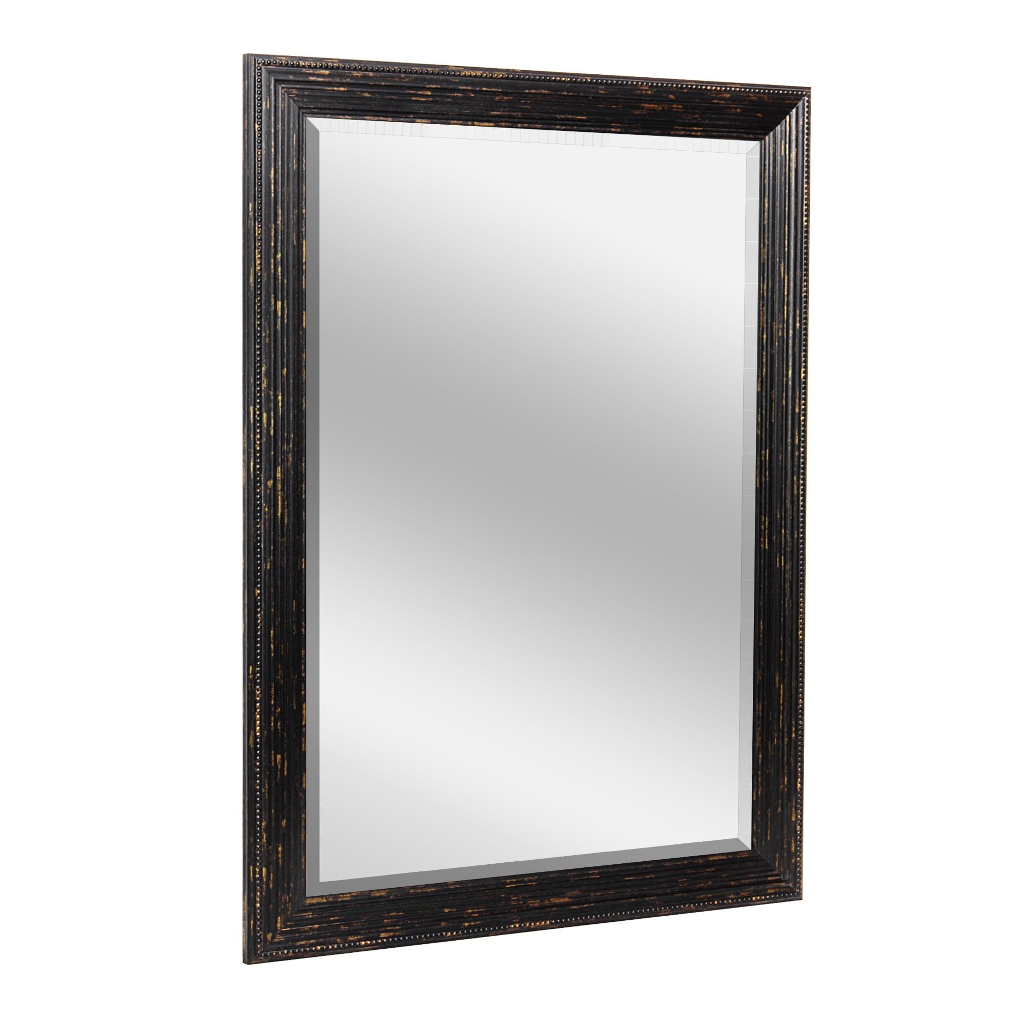 Head West 27.5 x 33.5 Beaded Frame Mirror with Beveled Edge - Black Wash