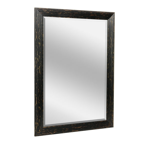 Head West 27.5 x 33.5 Beaded Frame Mirror with Beveled Edge - Black Wash