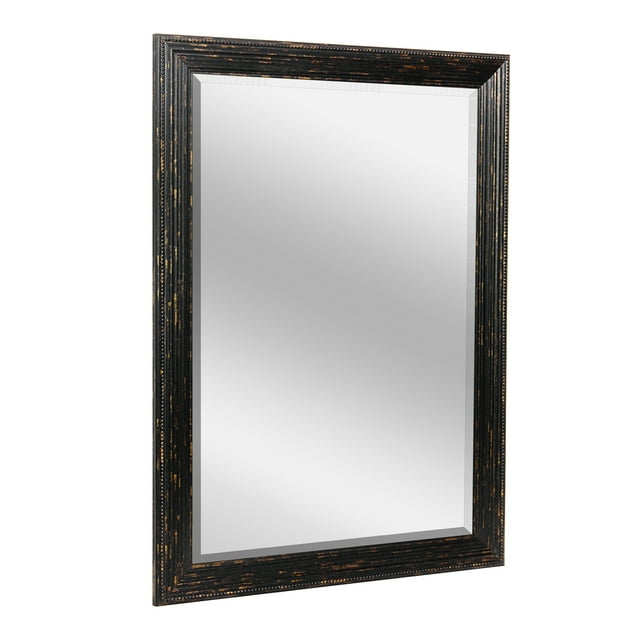 Head West 27.5 x 33.5 Beaded Frame Mirror with Beveled Edge - Black Wash