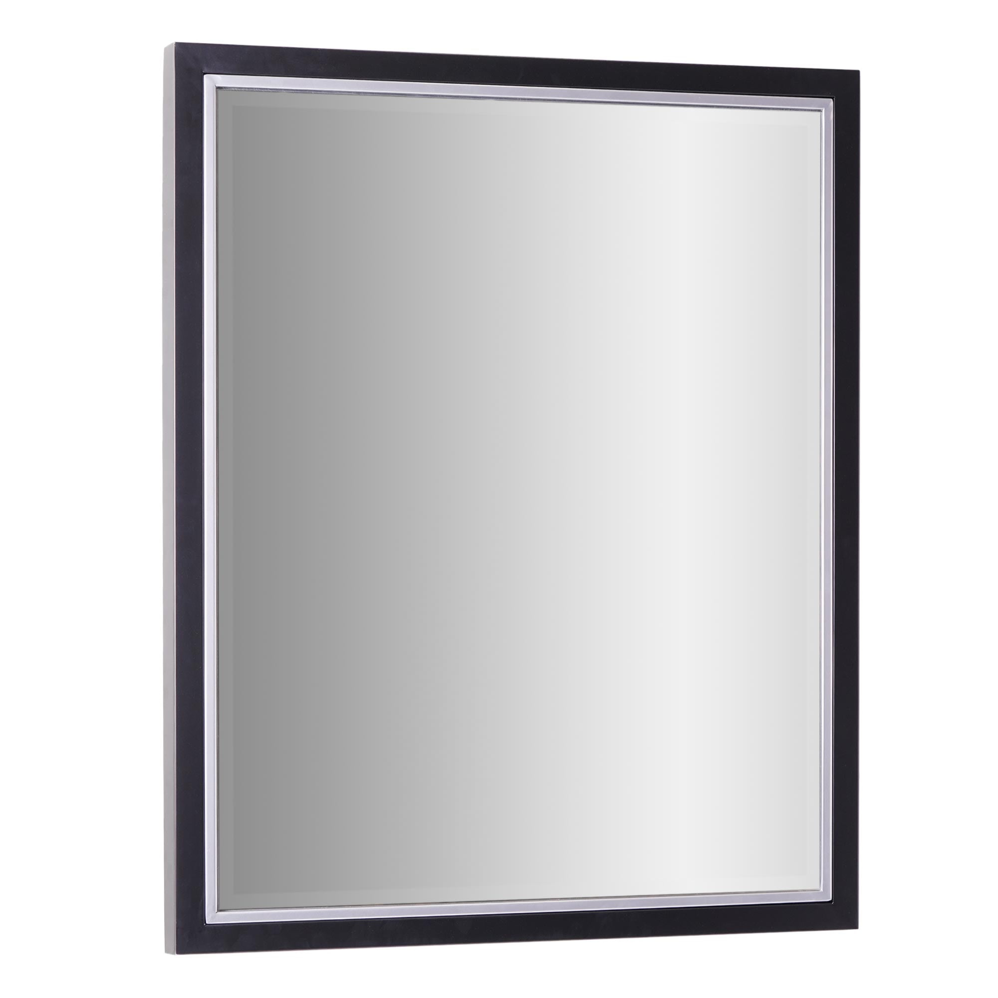 Head West Beveled Edge Rectangle Wall Mirror with Brushed Chrome and Black Metal Frame for Home Interior Accent 24" x 30"