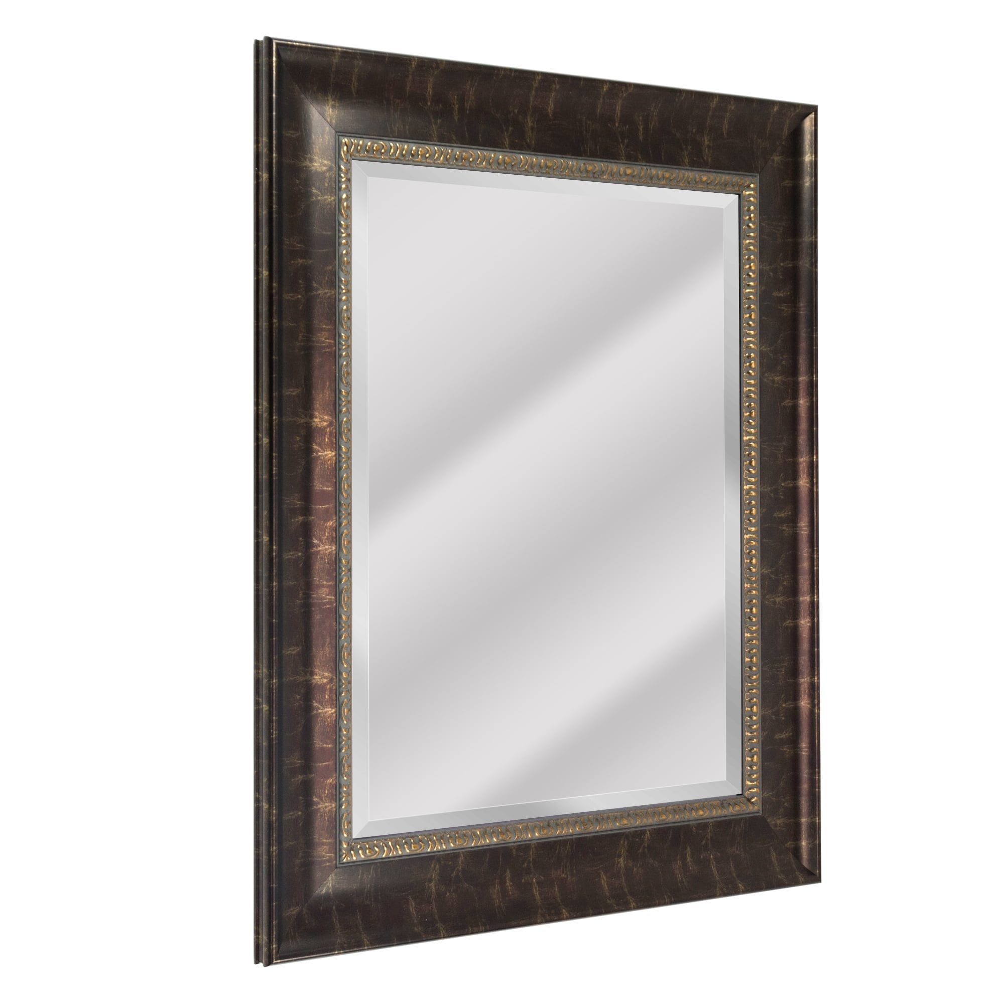 Head West Bronze Distressed Embossed Rectangular Framed Beveled Accent Wall Vanity Mirror - 30.5 x 36.5