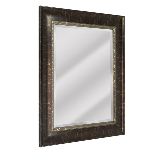 Head West Bronze Distressed Embossed Rectangular Framed Beveled Accent Wall Vanity Mirror - 30.5 x 36.5