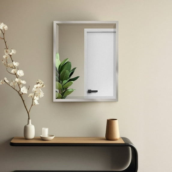 Head West Brushed Chrome Framed Bathroom Mirror - Beveled Edge Rectangle Vanity Mirror - Modern Living Room Accent and Home Decor with Vertical and Horizontal Mount - 24" x 30"