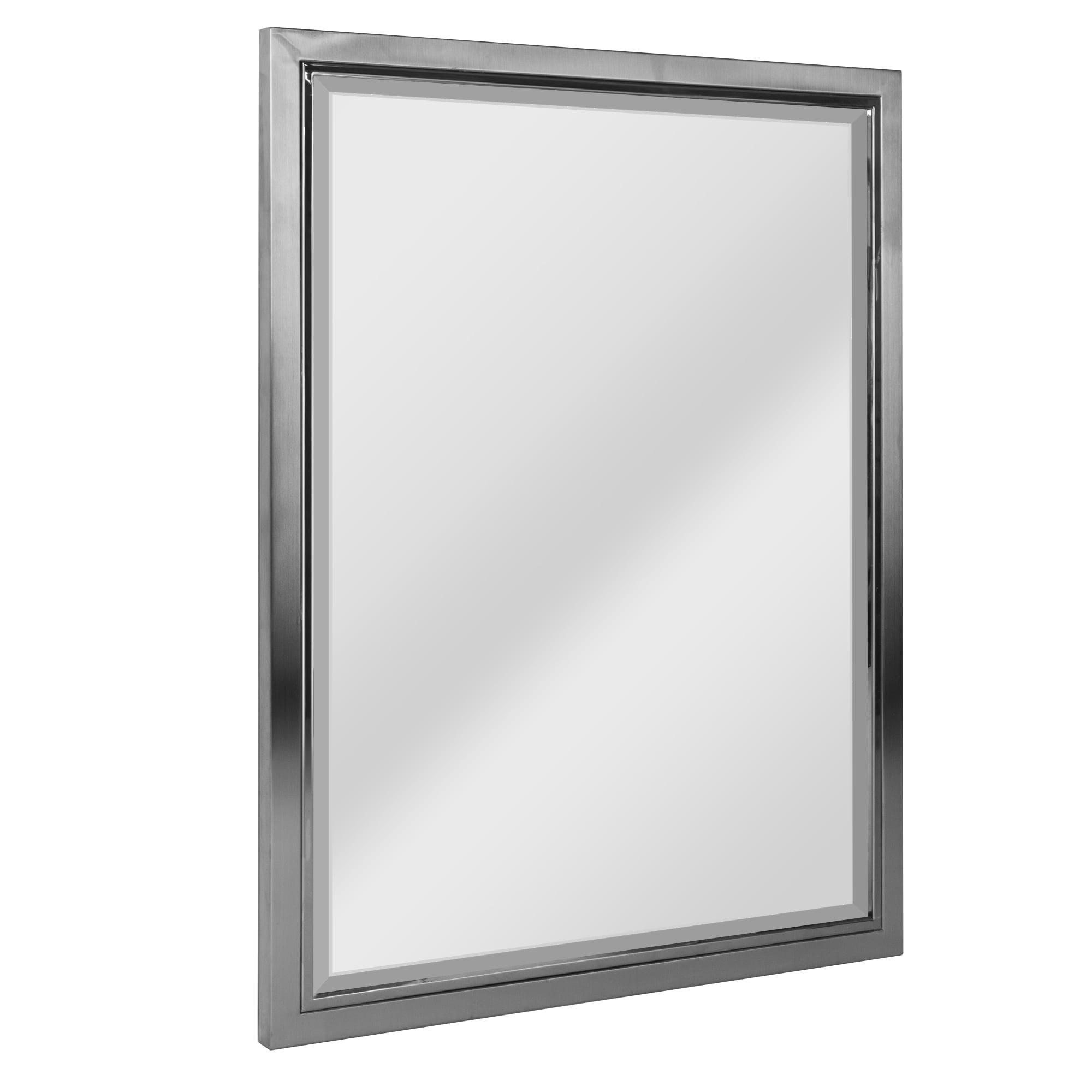 Head West Brushed Nickel and Chrome Metal Framed Vanity Mirror for Bathroom - Beveled-Edge Bedroom Mirror with Z-Bar Brackets for Vertical & Horizontal Placement - 24"x30"
