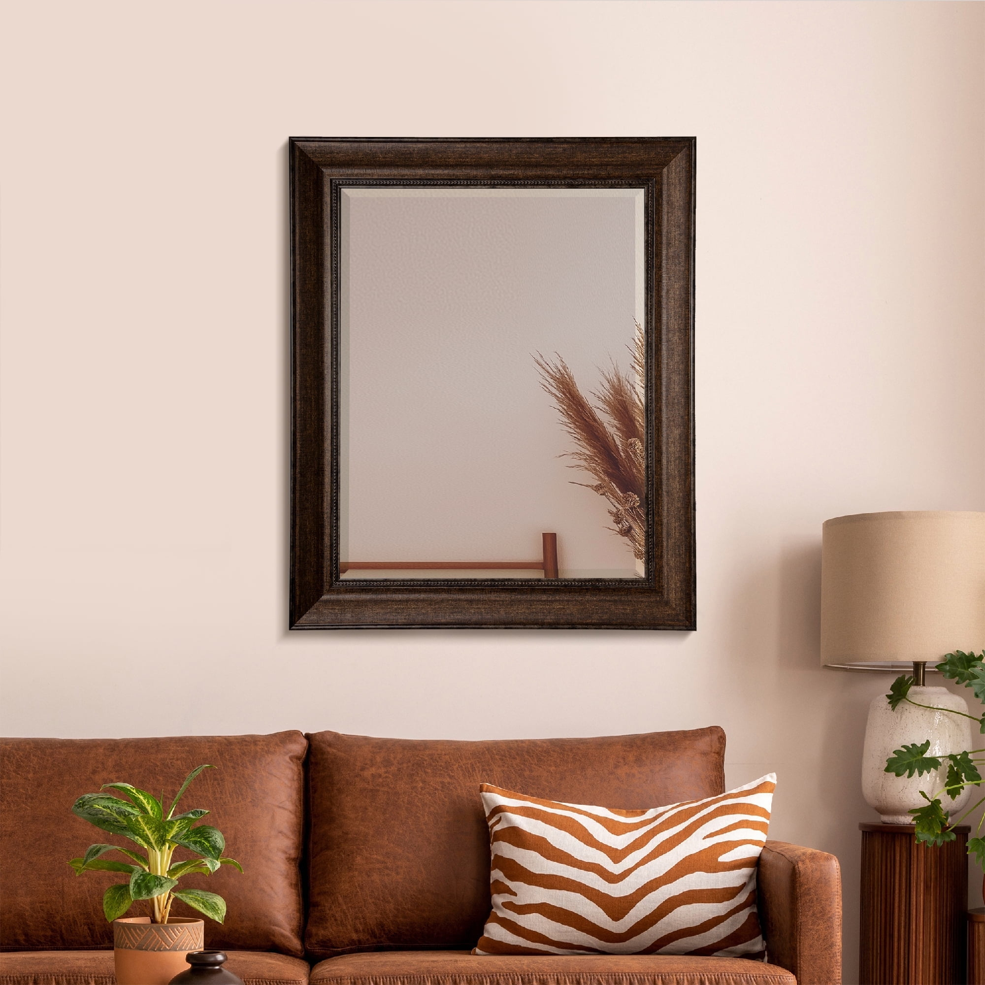 Head West Deep Bronze Beaded Rectangular Framed Beveled Accent Wall Vanity Mirror - 28.5 x 34.5