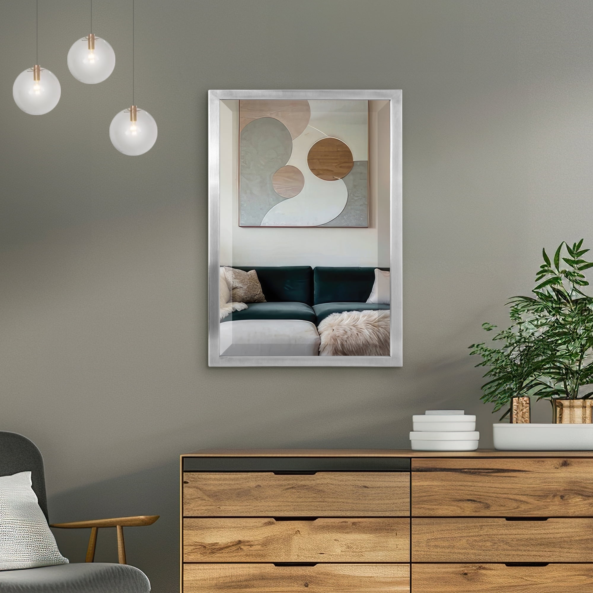 Head West Stainless Steel Frame Brushed Nickel Rectangle Bathroom Mirror, Z-Bar Bracket - 24" x 30"