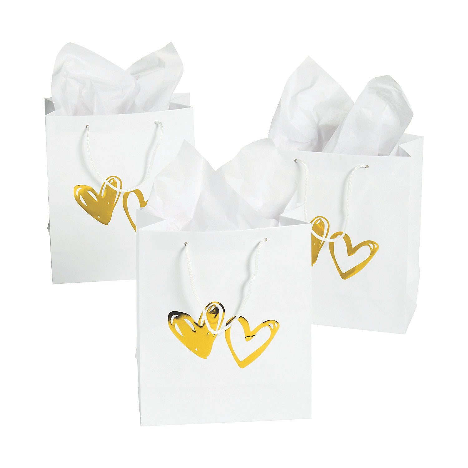 Hearts Gold Foil Gift Bags (Dz) - Party Supplies - 12 Pieces