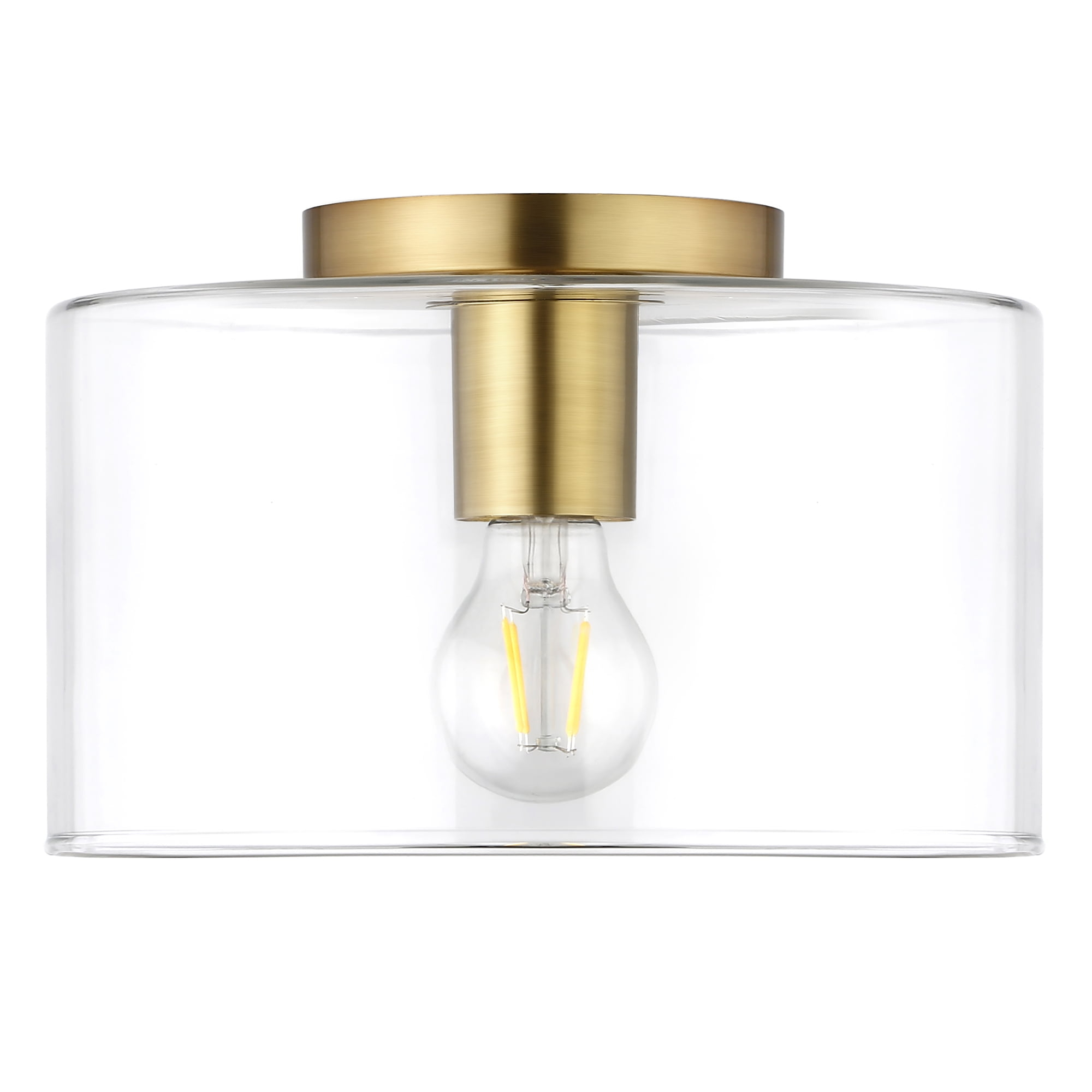 Evelyn&Zoe 10" Brass Finish Metal/Glass Semi Flush Mount