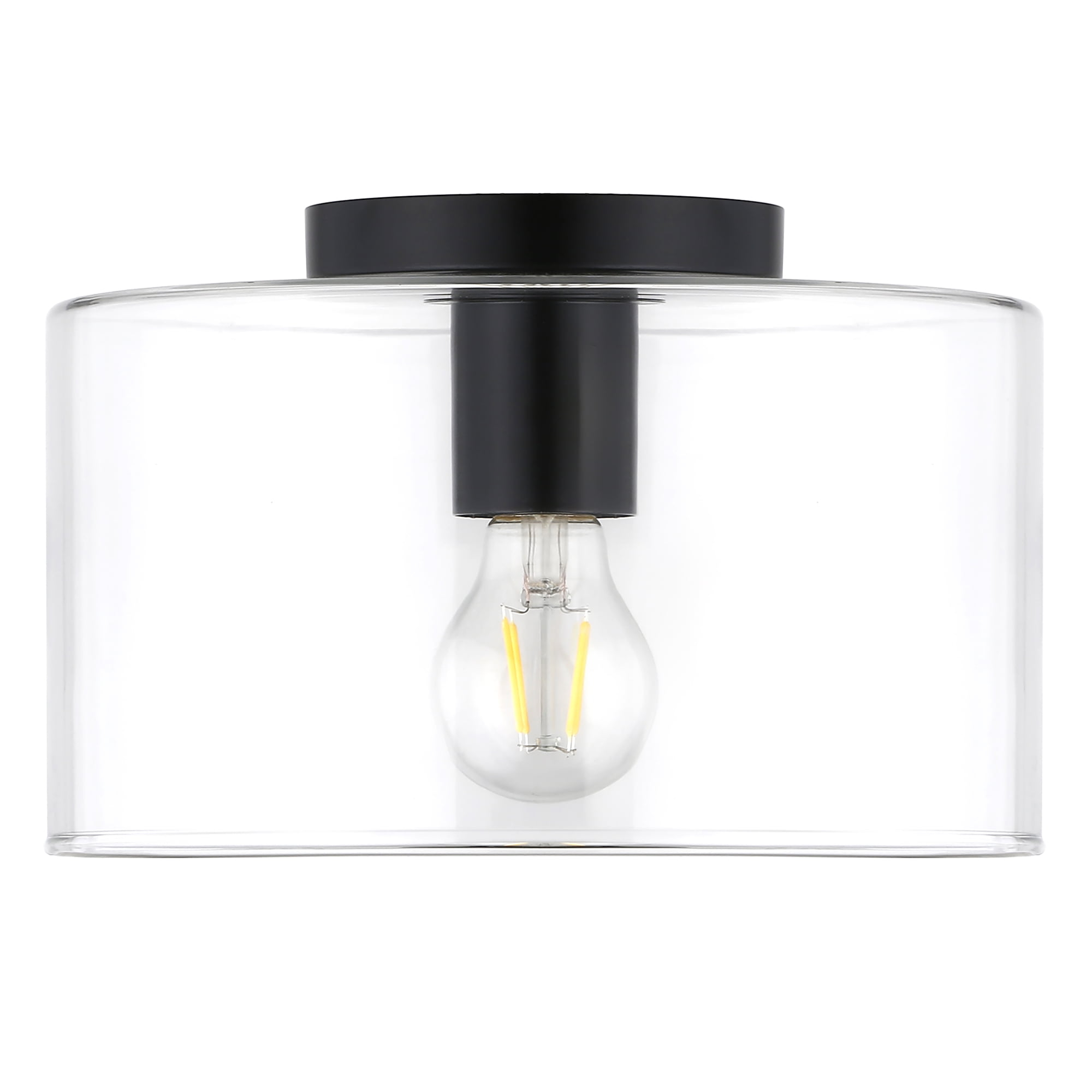 Evelyn&Zoe 10" Matte Black Metal/Glass Semi Flush Mount