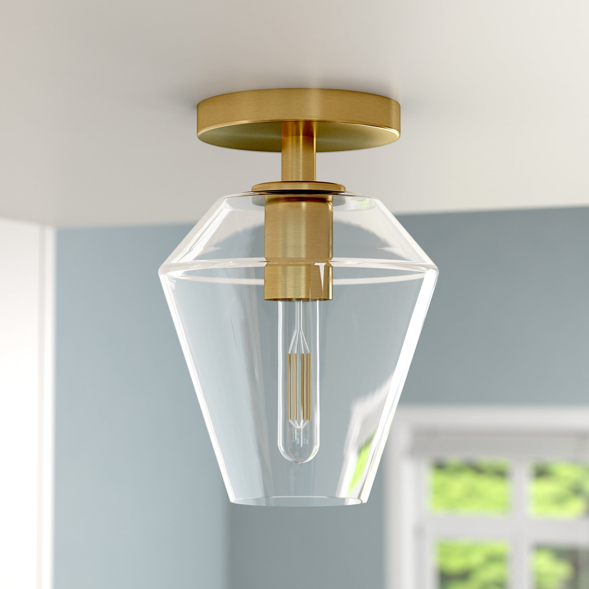 Evelyn&Zoe 7" Gold Semi Flush Mount