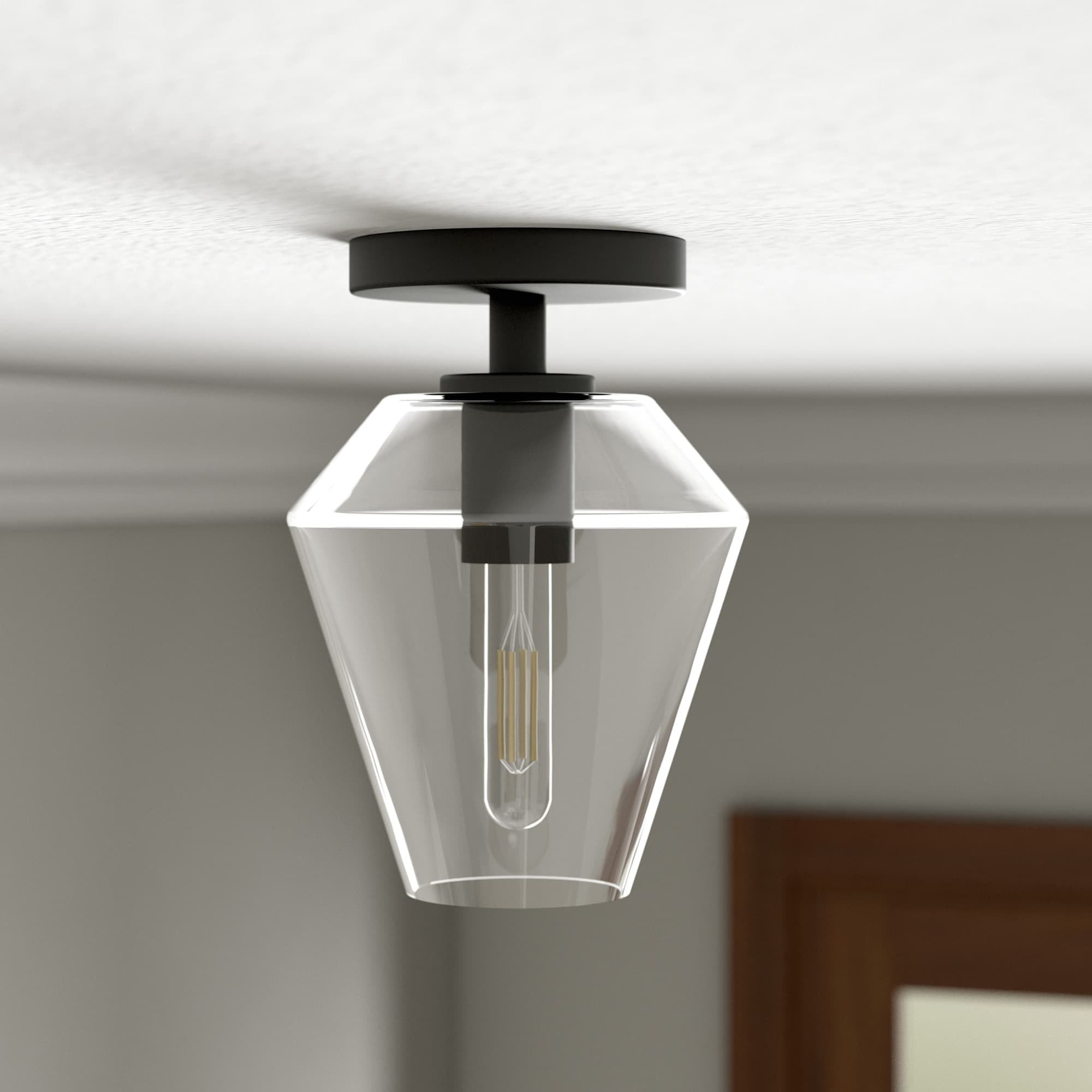 Evelyn&Zoe 7" Black Semi Flush Mount