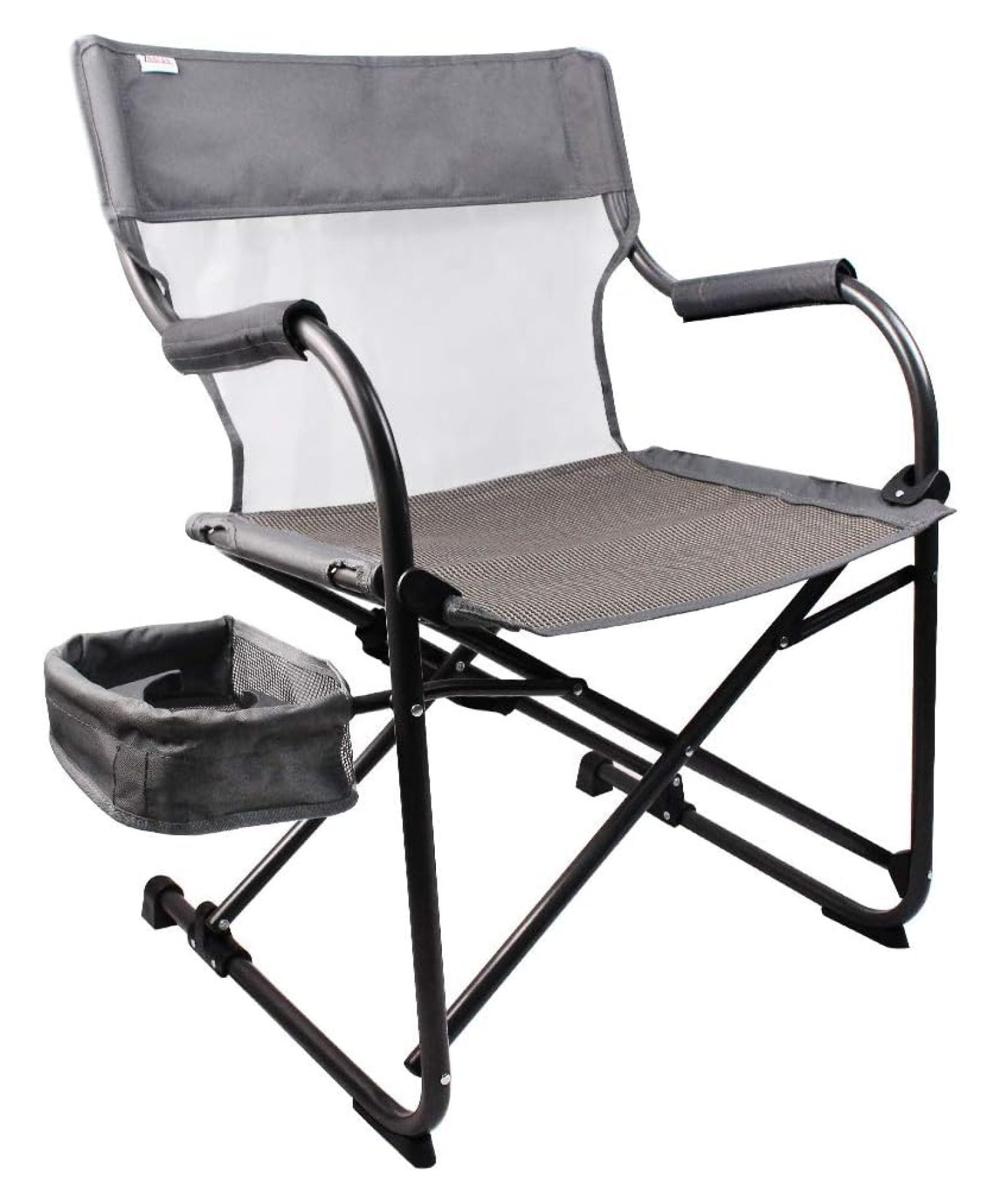 Gray Foldable Camping Director's Chair with Mesh Back and Side Basket