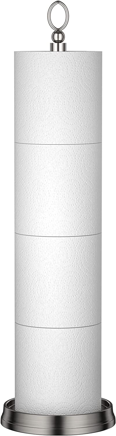 Heavy Weighted Toilet Paper Holder (with Reserve Function) Free Standing, Spare Toilet Paper Roll Storage Stand for Bathroom Total Height 22.5" ，Matte Black