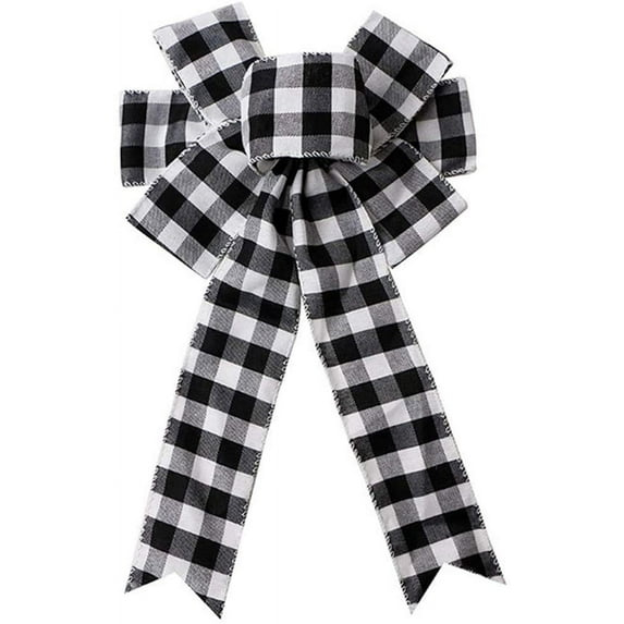 Heldig Black White Buffalo Plaid Bow Christmas Wreath Bow Holiday Christmas Bows for Christmas Tree Topper Bow Front Door Wreath Christmas Decorations