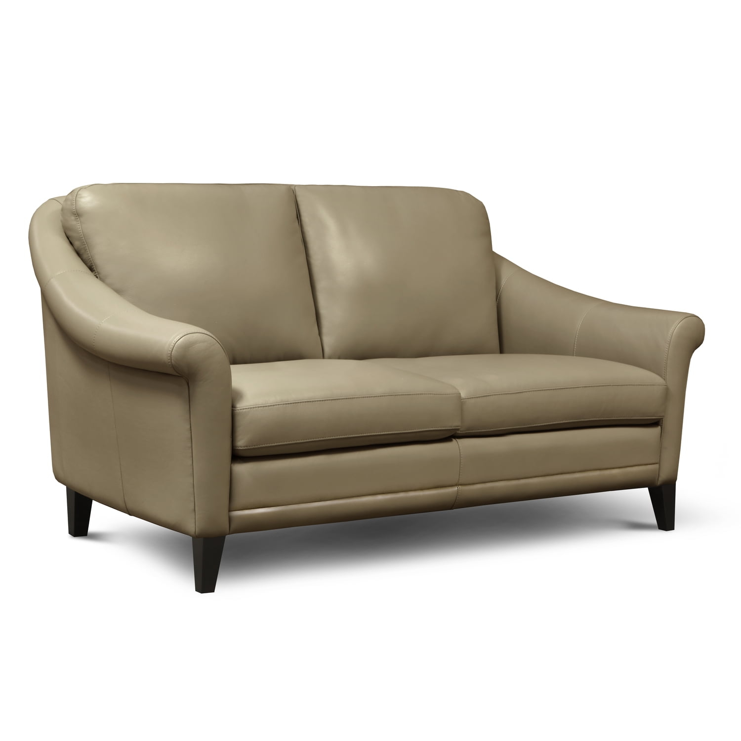 Hello Sofa Home Sienna Mid-Century Modern Top Grain Leather Loveseat in Beige