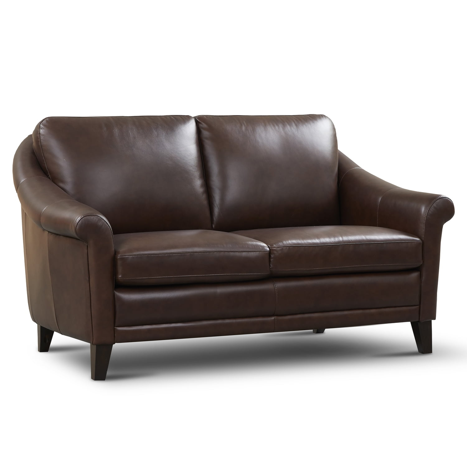Hello Sofa Home Sienna Mid-Century Modern Top Grain Leather Loveseat in Brown