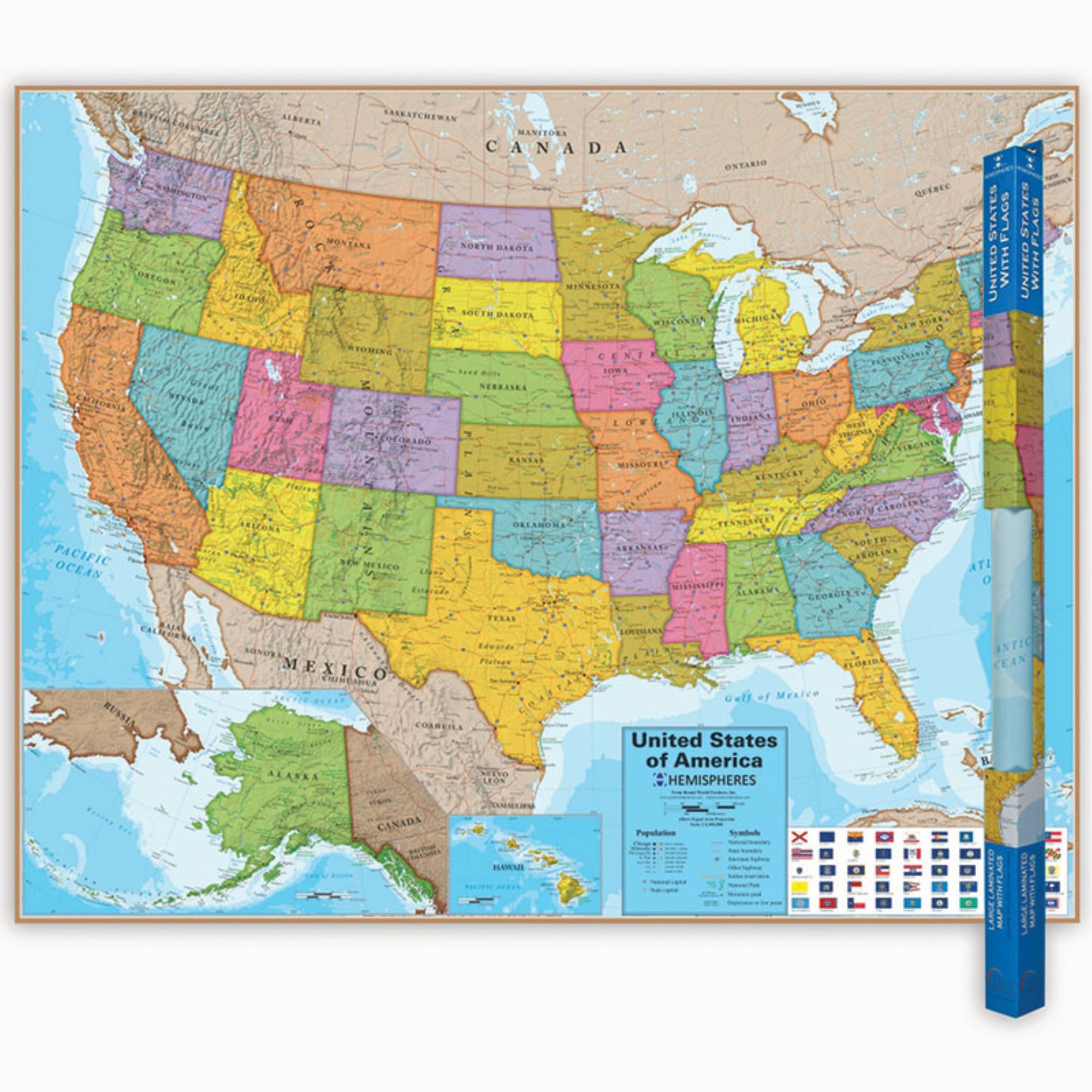 Hemispheres® Blue Ocean Series USA Laminated Wall Map, 38" x 48"