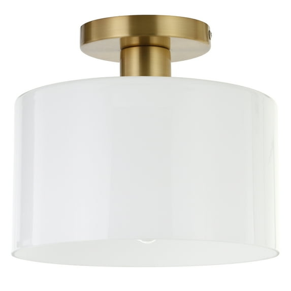 Henn&Hart 10" Brass Finish Metal/Glass Semi Flush Mount