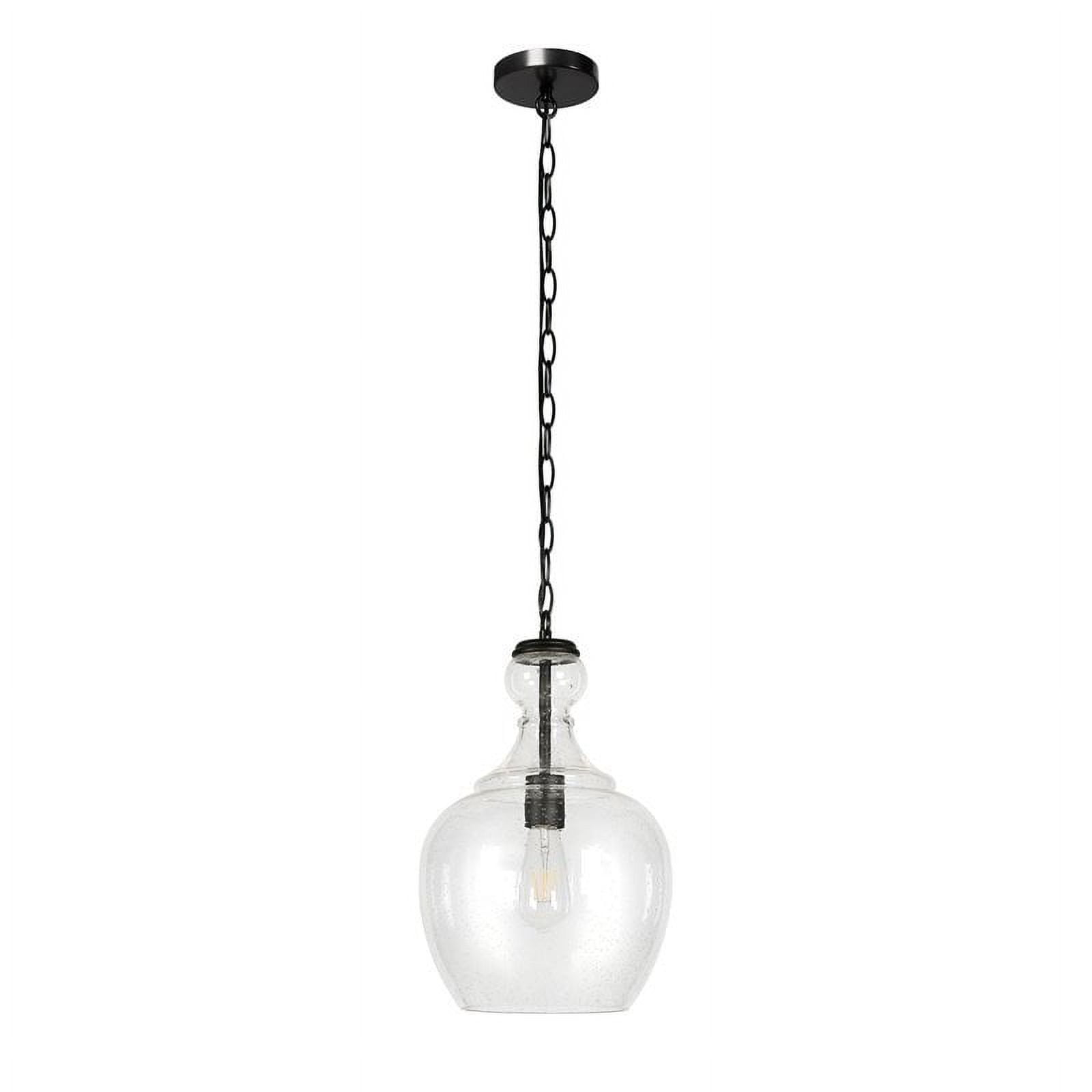 Evelyn&Zoe 11" Blackened Bronze Metal/Glass Pendant