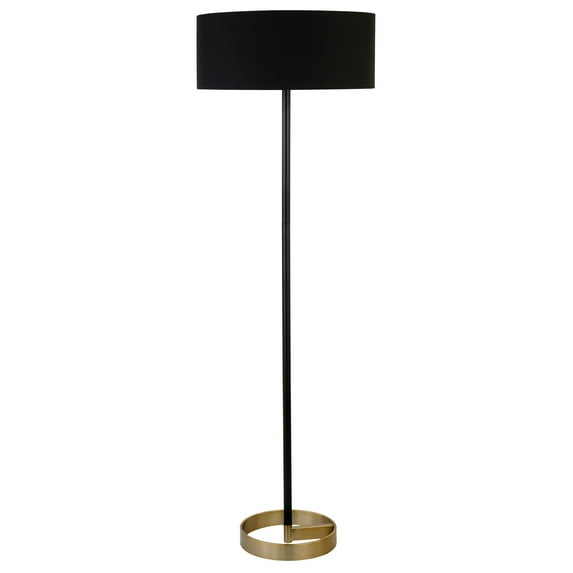 Henn&Hart 20" Matte Black/Brass Metal/Fabric Floor Lamp