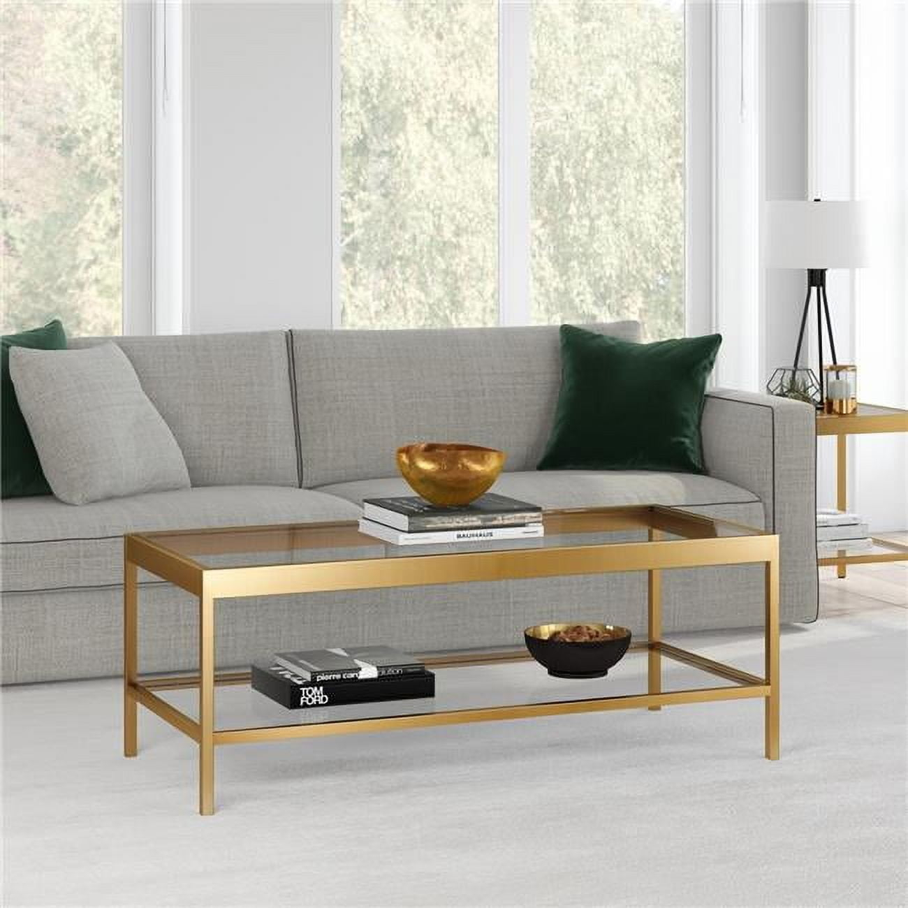 Evelyn&Zoe Alexis 45" Wide Rectangular Coffee Table, Brass