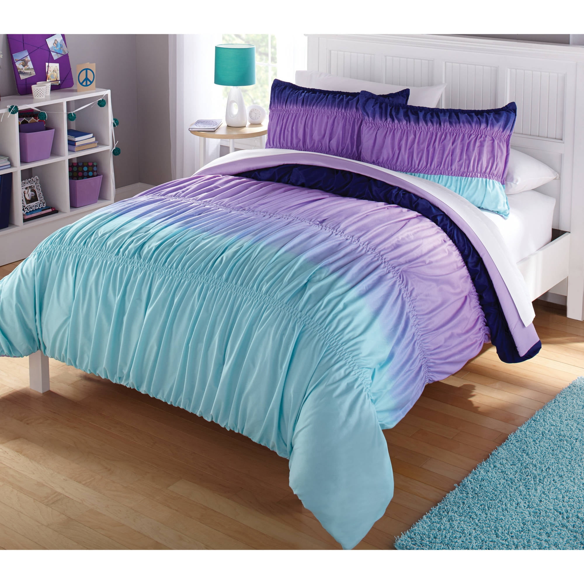 Heritage Club Ombre Ruched Kids 6 Piece Comforter Set, Queen, Purple