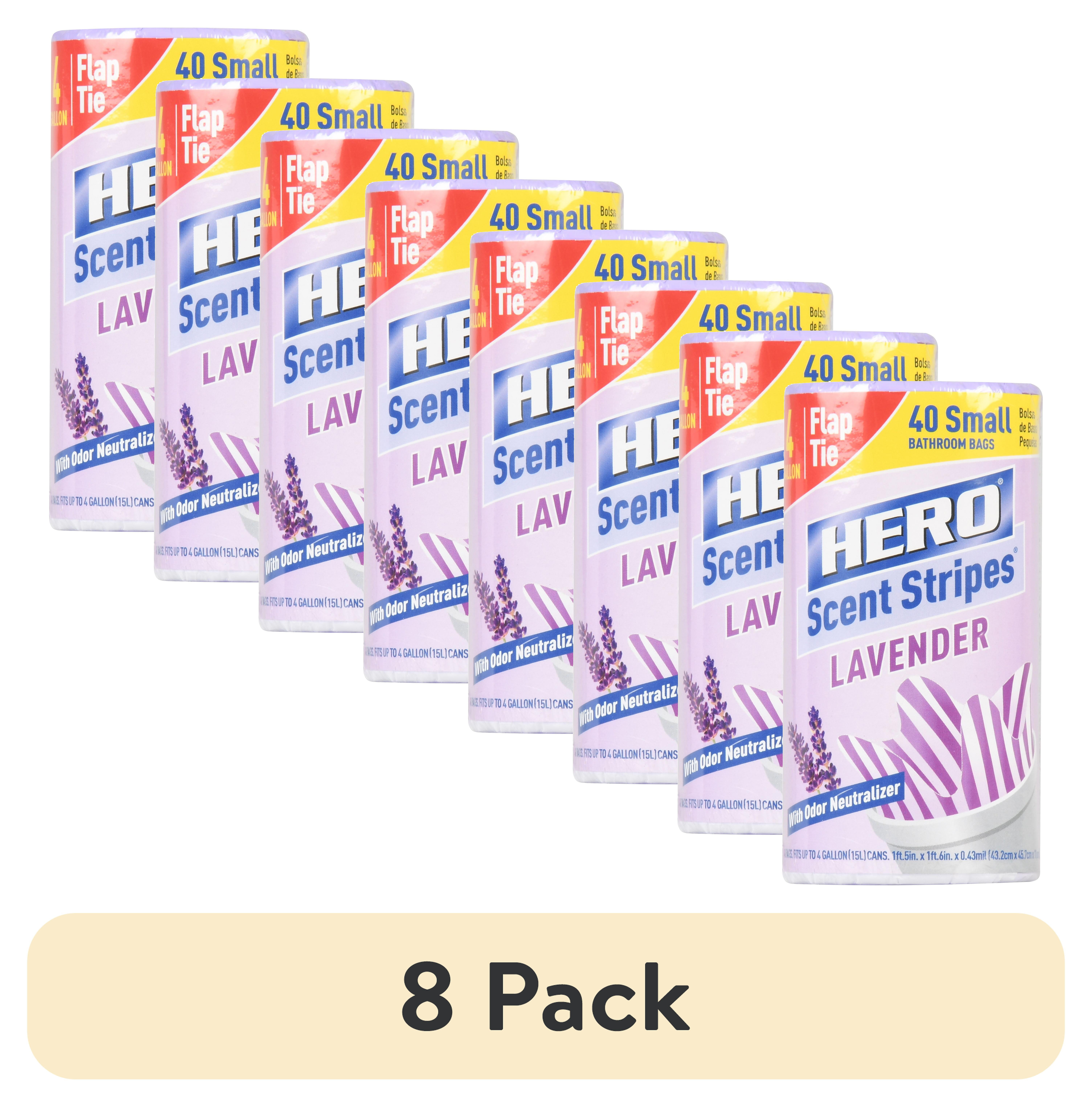 Hero Small Trash Bags, 4 Gallon, 40 Bags (Lavender Scent)