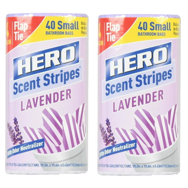 Hero Small Trash Bags, 4 Gallon, 40 Bags (Lavender Scent)