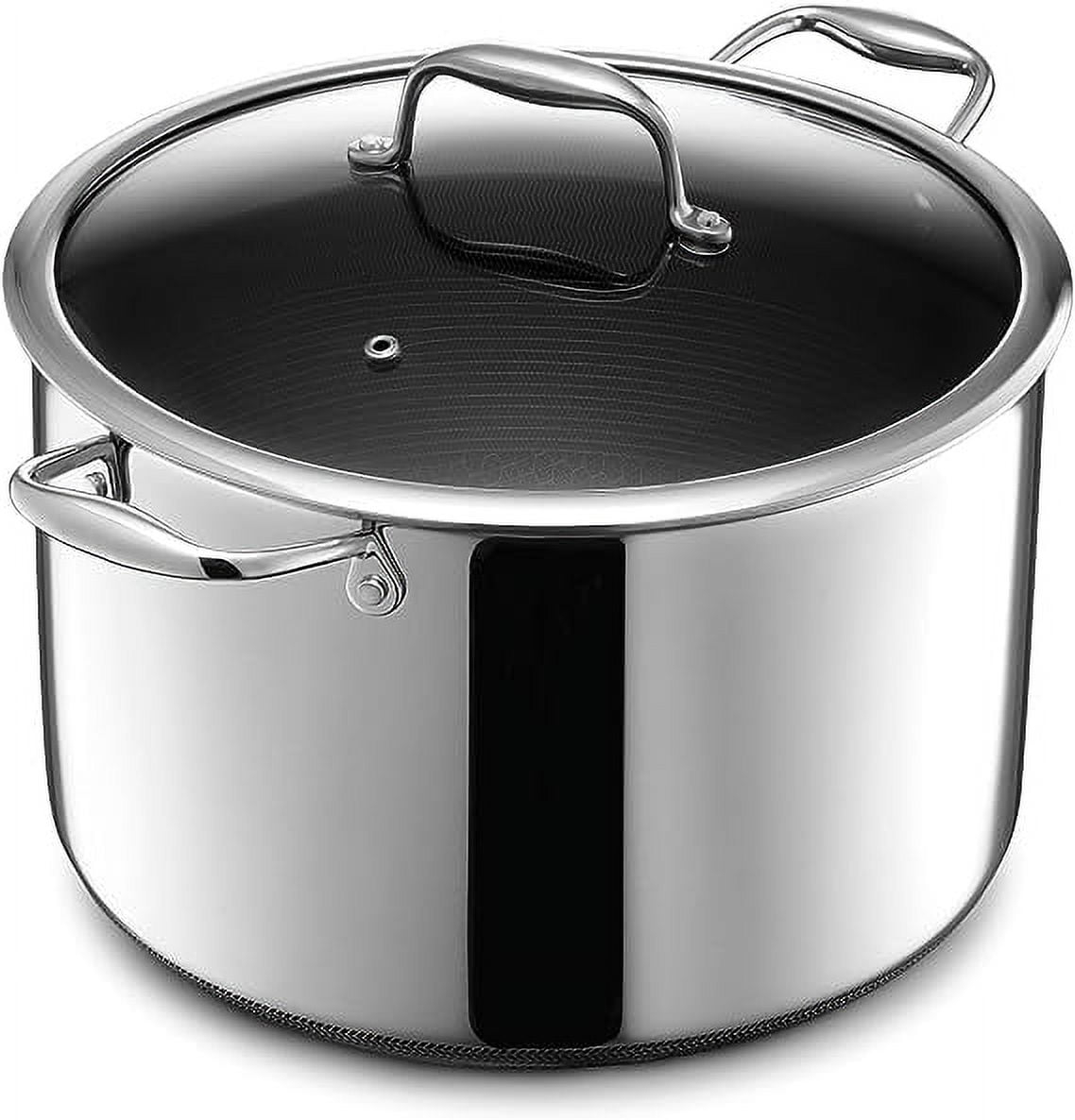 HexClad 10 Quart Hybrid Stainless Steel Stock Pot with Glass Lid, Nonstick