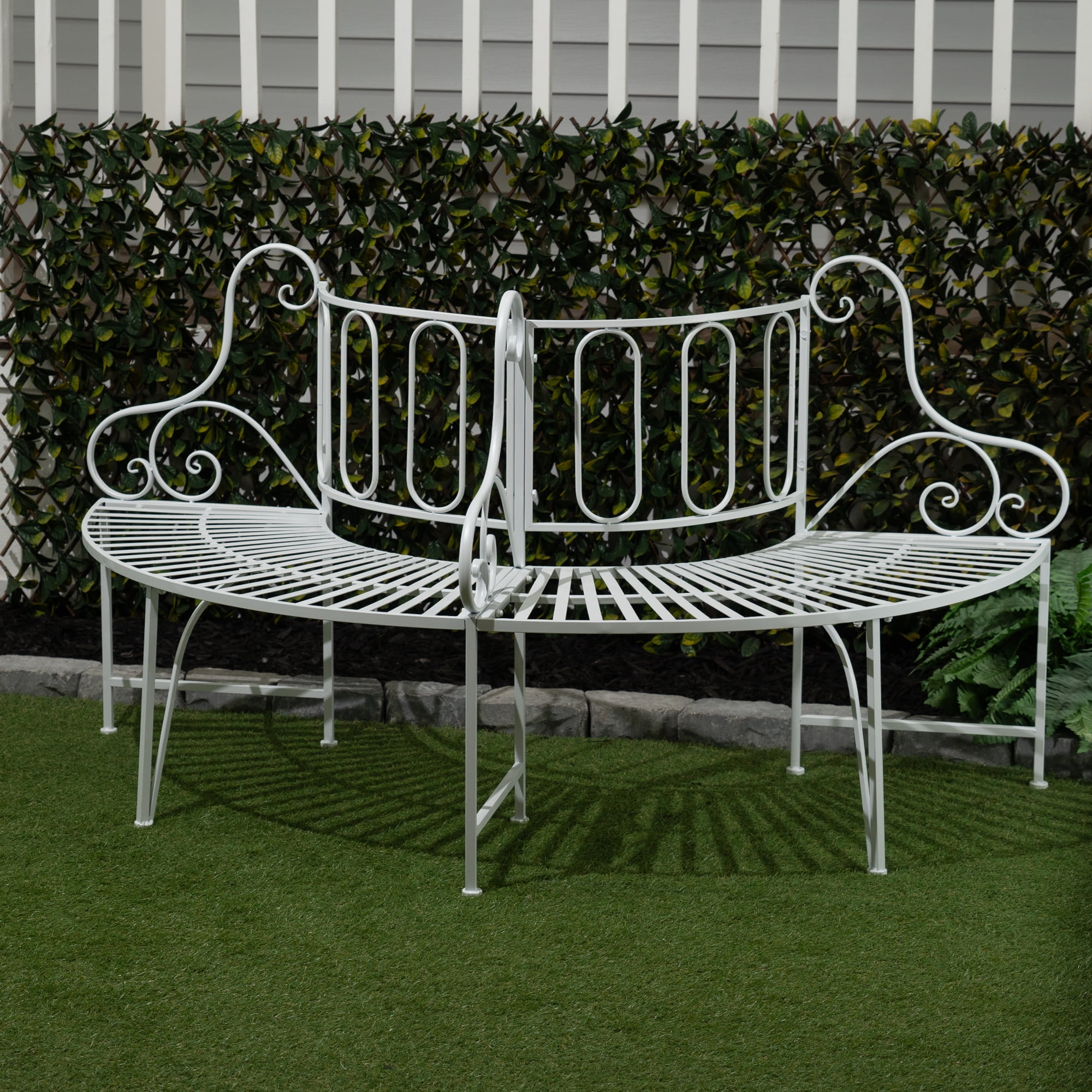 Hi-Line Gift Ltd. White Metal Tree Garden Bench